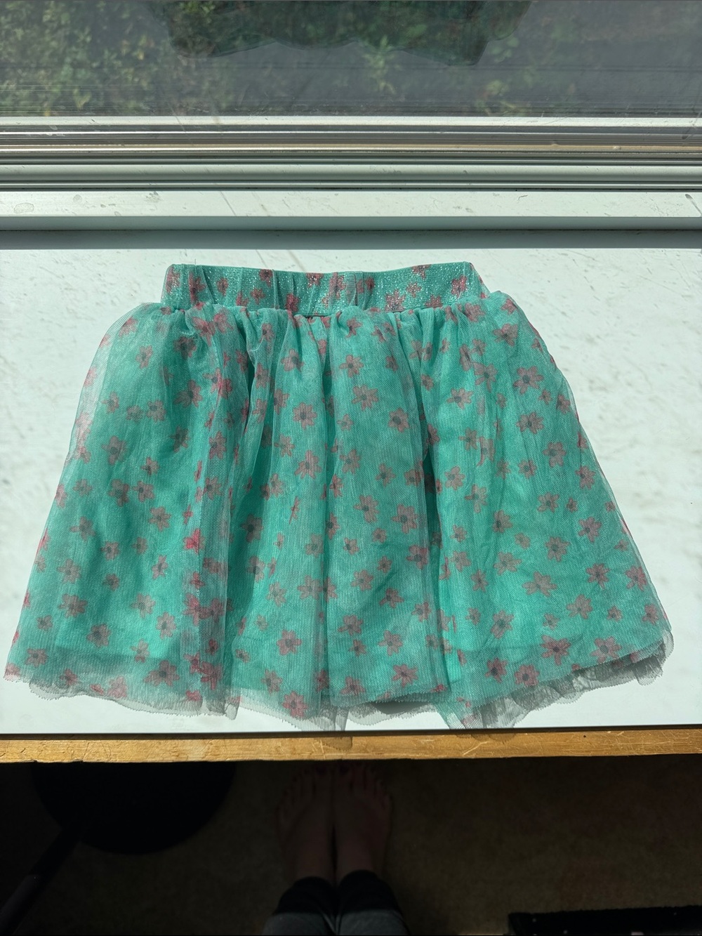 Epic Threads Aqua Tulle Skirt with Pink Floral Accents